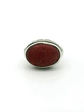 SARDA Sterling Silver Red Stone Ring - Size 7